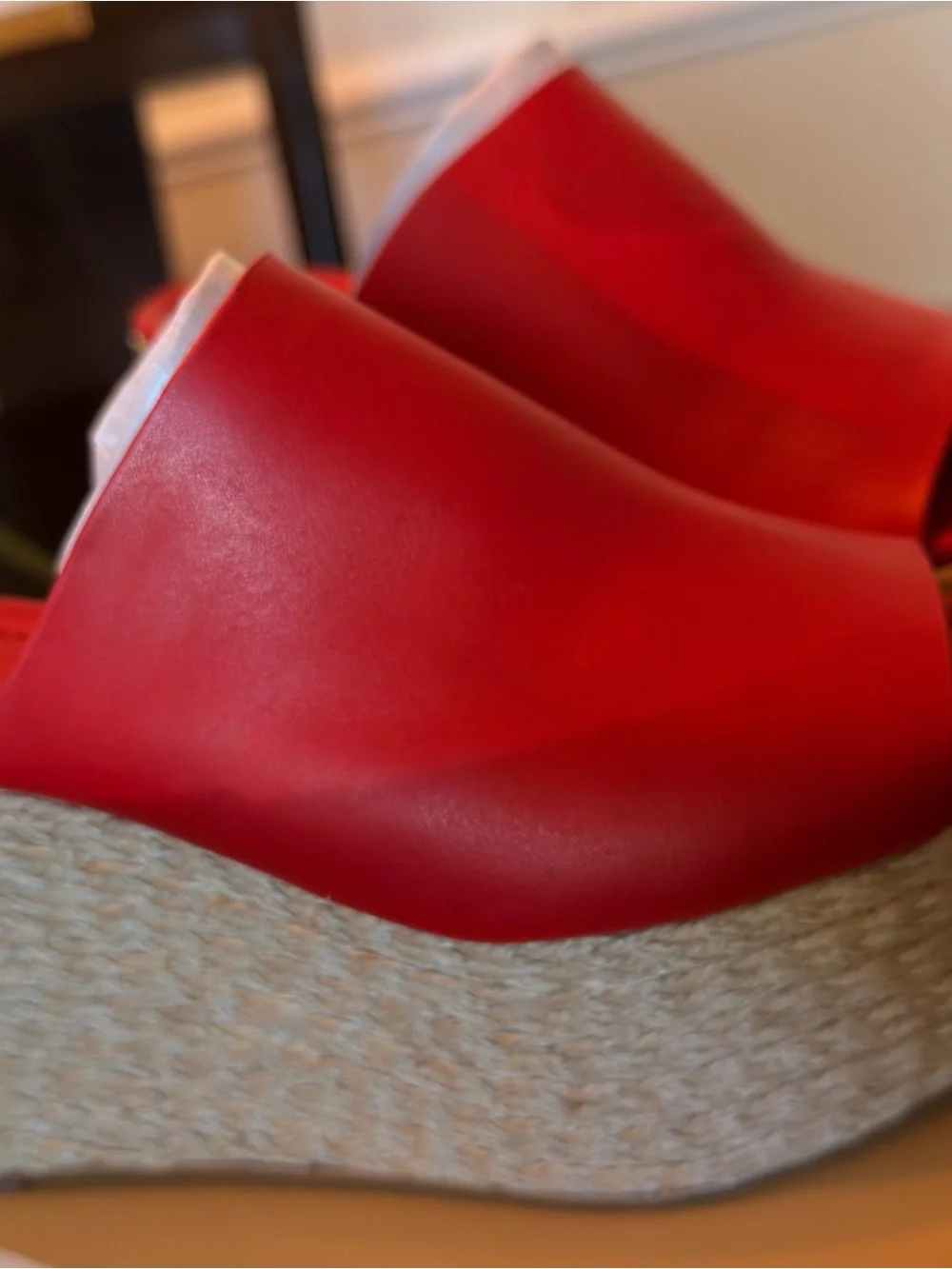 Michael Kors Red Leather Espadrille Wedge Sandals